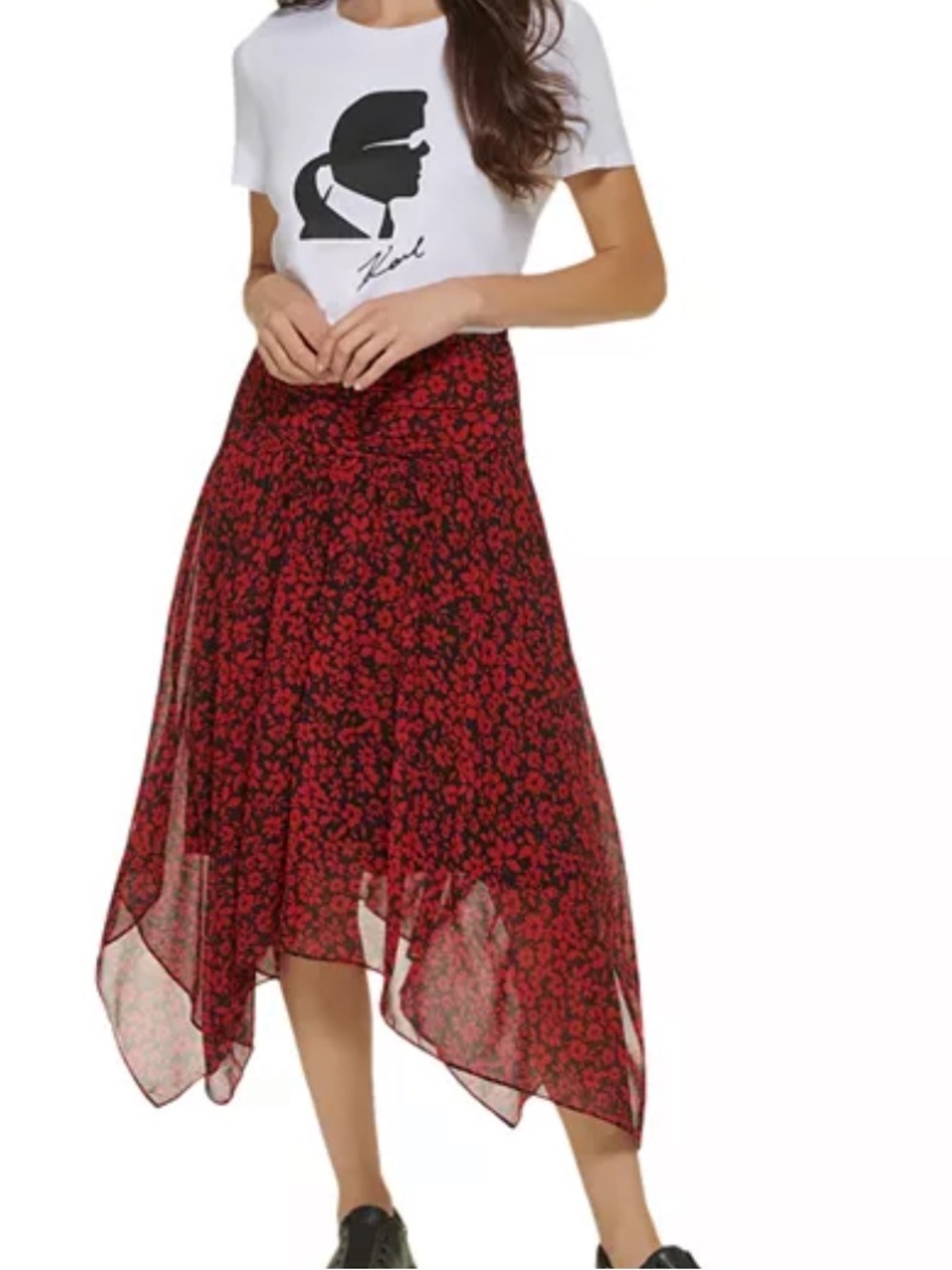 NWT Karl Lagerfeld Paris Ruched Floral Midi Skirt Size 16